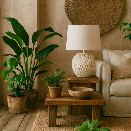 Bloomthorn Lattice Ceramic Table Lamp With Linen Shade