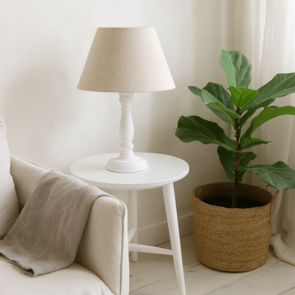 Rome White Washed Wooden Table Lamp with Natural Linen Shade