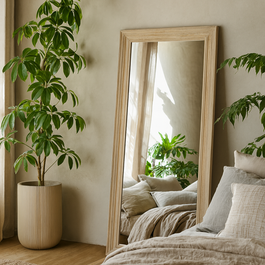 Tall Rectangular Natural Wood Mirror