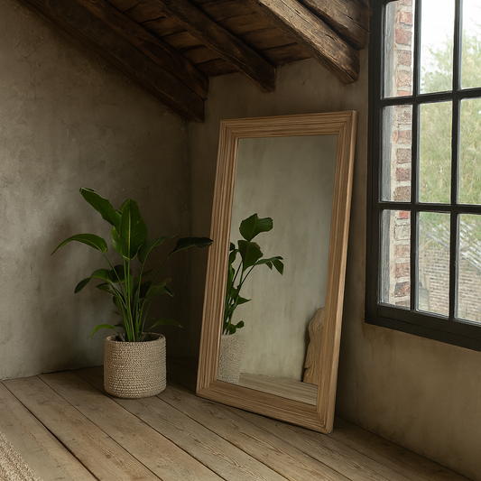 Large Natural Washed Wood Rectangular Framed Mirror