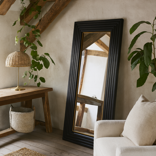 Black Rectangular Wall Mirror with Layered Frame