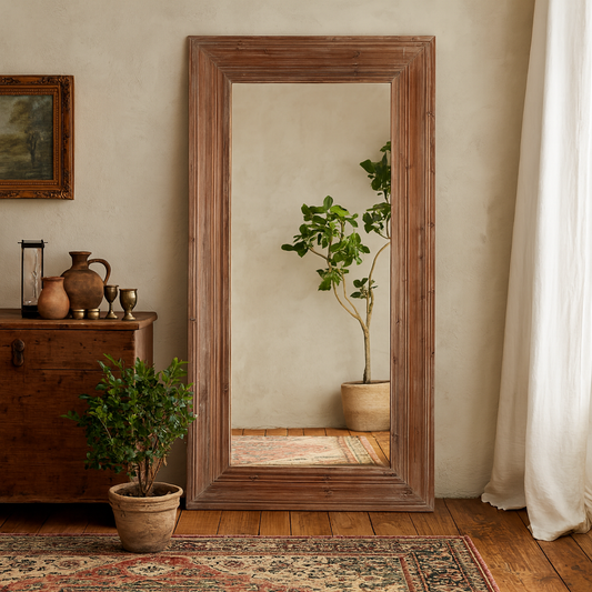 Rustic Brown Rectangular Wall Mirror with Layered Frame