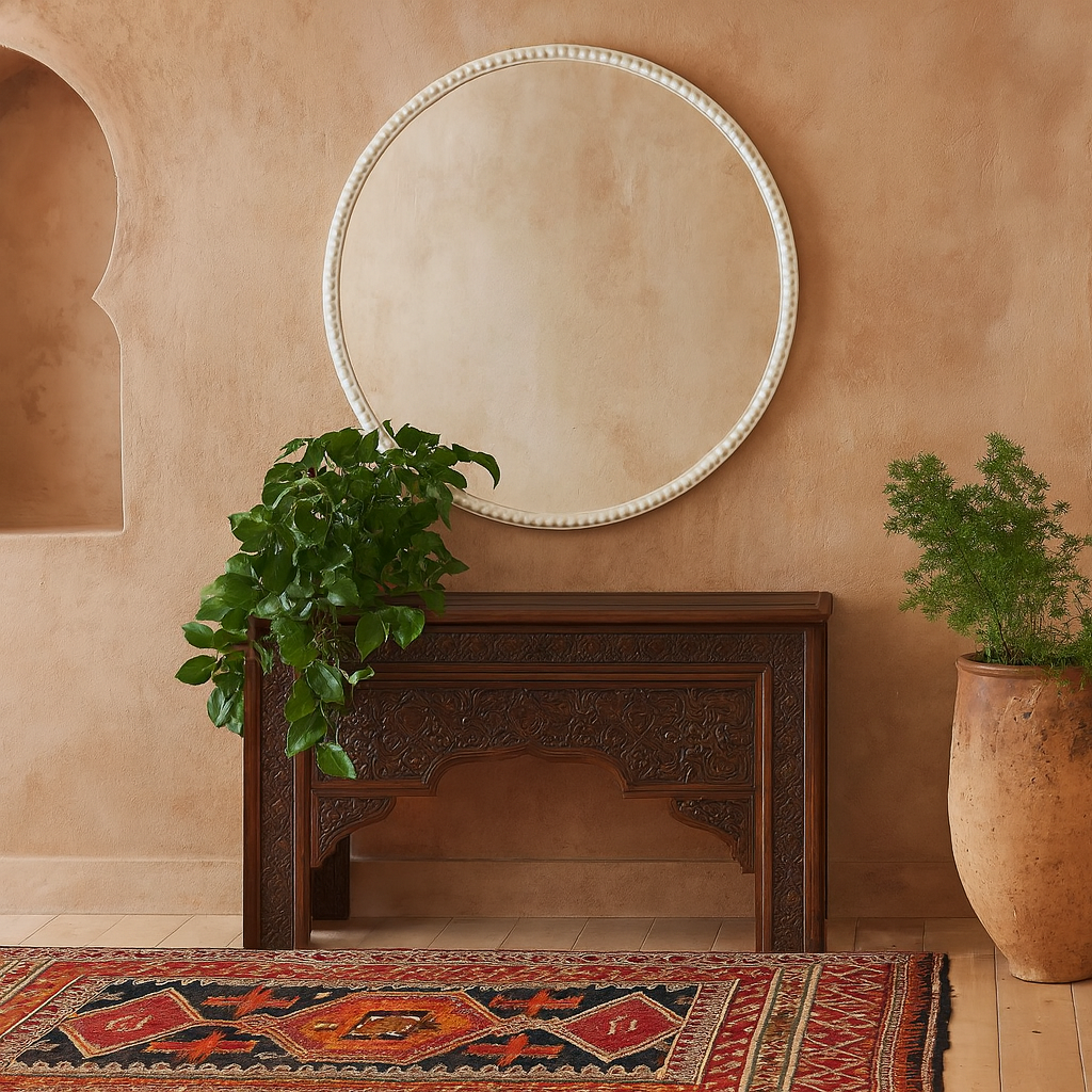 White Beaded Round Wall Mirror