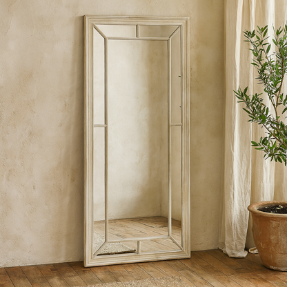 Large Rustic White Washed Window Frame Mirror