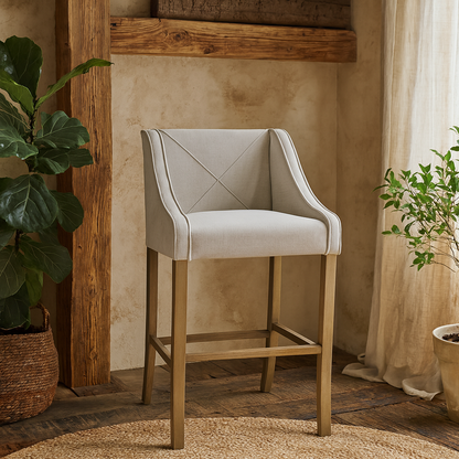 Perugia Modern Upholstered Bar Stool with Rustic Wooden Legs