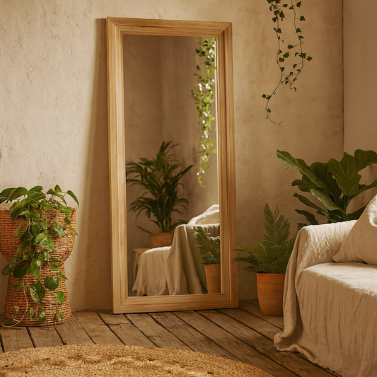 Large Tall Natural Full Length Wooden Mirror
