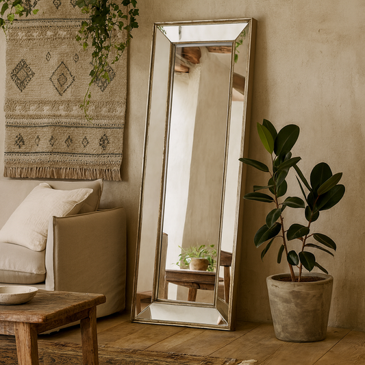 Antiqued Tall Rectangular Beaded Edge Mirro