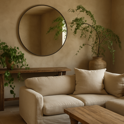 Silver Foil Large Circular Metal Wall Mirror