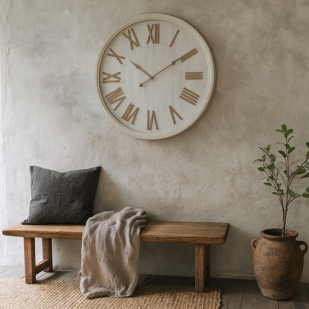 Antique White Wall Clock with Beaded Edge & Roman Numerals