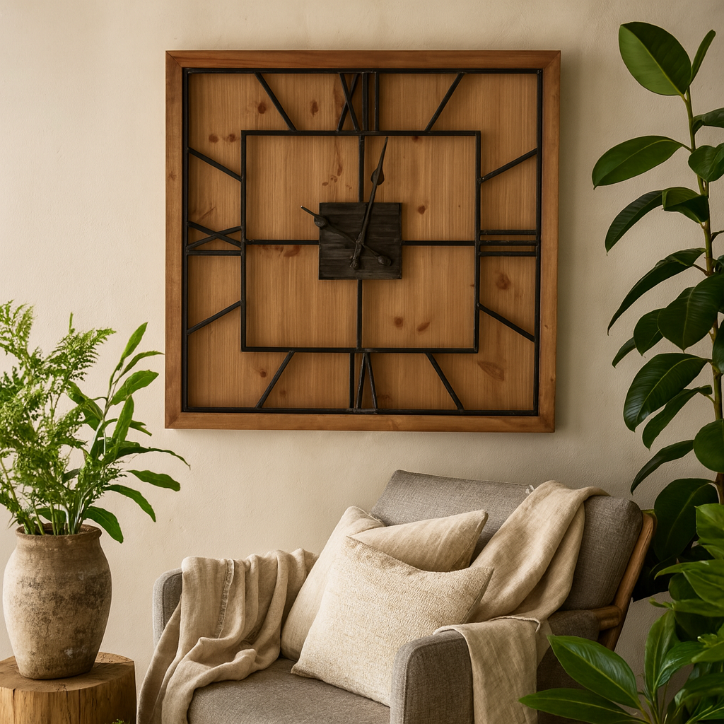 Large Rustic Roman Numerals Wooden Square Wall Clock