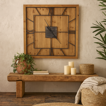 Rustic Roman Numerals Wooden Square Wall Clock