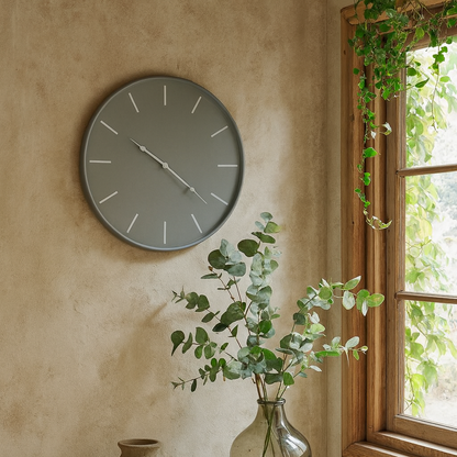 Large Minimalist Grey Round Wall Clock