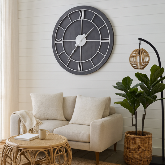Minimalist Roman Numerals Grey & White Round Wall Clock