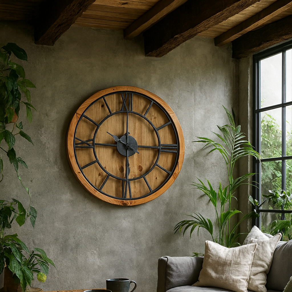 Rustic Roman Numerals Wooden Round Wall Clock