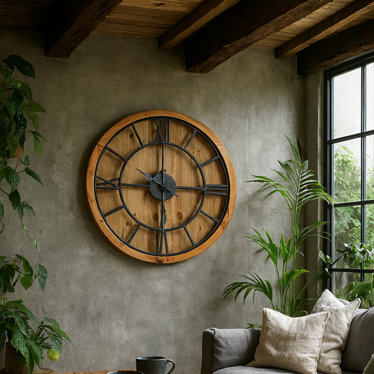 Rustic Roman Numerals Wooden Round Wall Clock