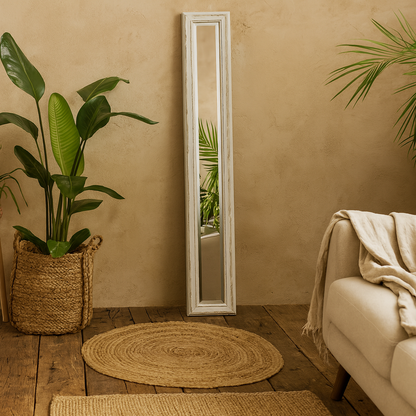 Tall Narrow Whitewashed Wall Mirror