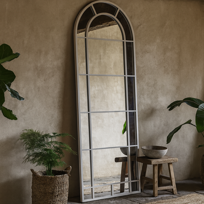 Large Tall Arch White Window Mirror
