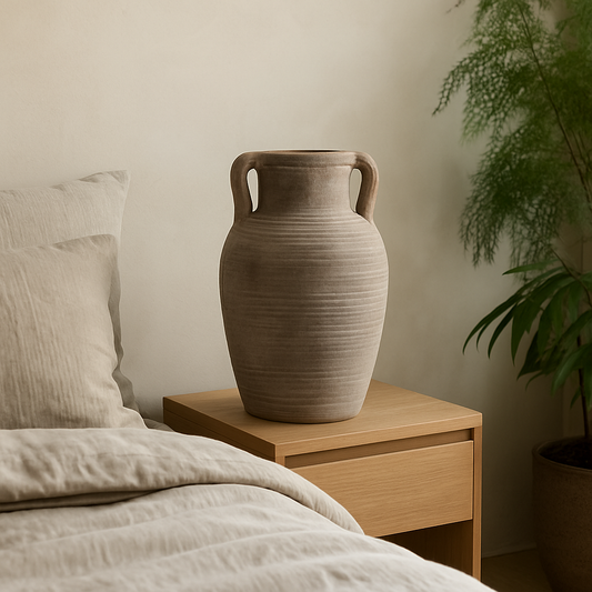 Meadowhaze Stoneware Amphora Soft Grey Tall Vase with Handles