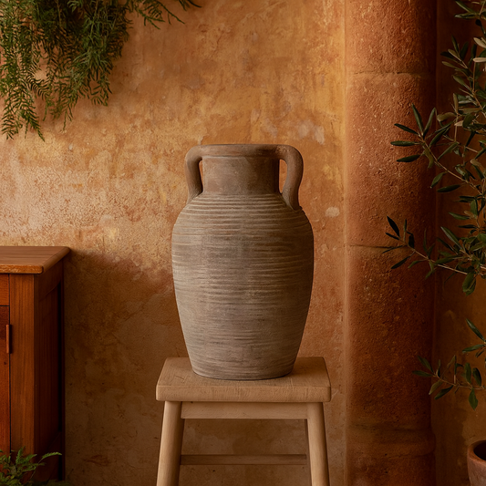 Meadowhaze Stoneware Amphora Soft Brown Tall Vase with Handles