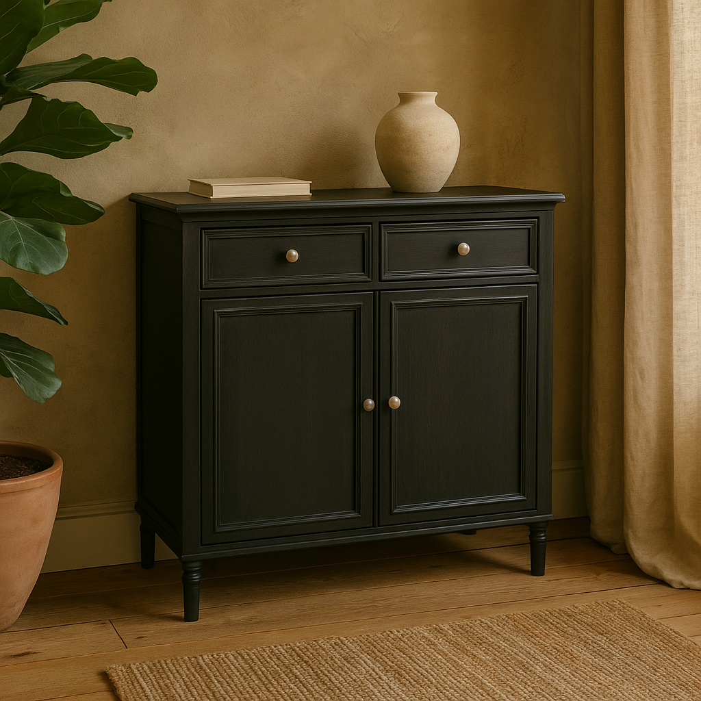 Thalassa Black Solid Wood Cabinet 2 Drawers and 2 Doors