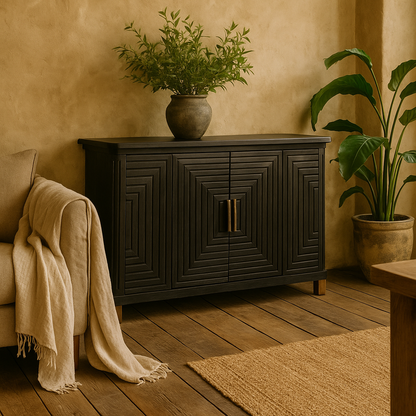 Zafeira Black Panelled Wood  2 Door Sideboard