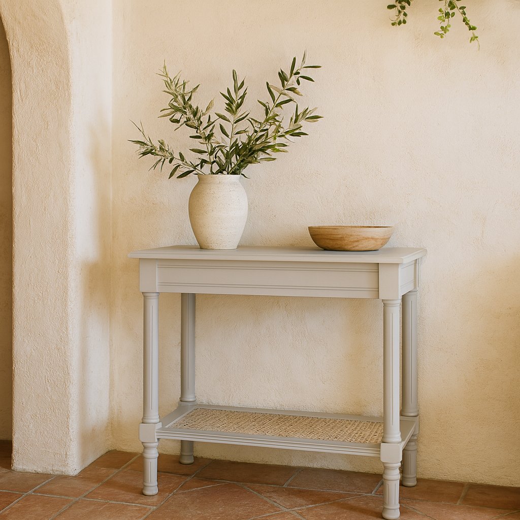 Laurelbrook Rattan Shelf Grey Wood Console Table