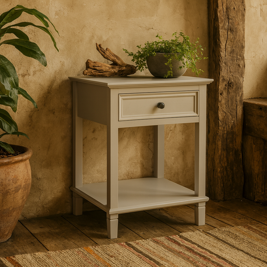 Laurebrook 1 Drawer Grey Wood 1 Drawer Side Table Botton Shelf