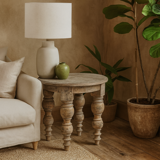 Montaine Mid Century Brown Wood Round Side Table