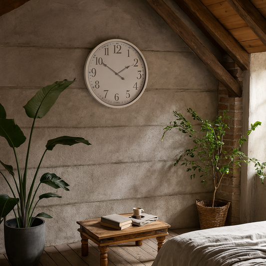 Minimalist White Wall Clock with Bold Grey Numbers and Modern Frame