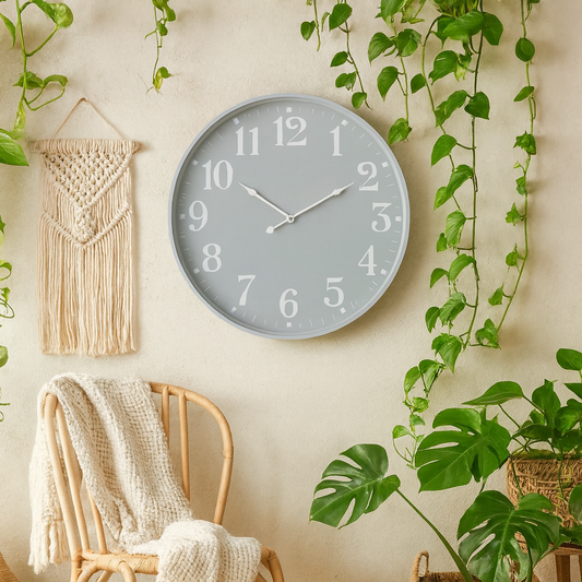 Grey Minimalist Wall Clock with White Numerals