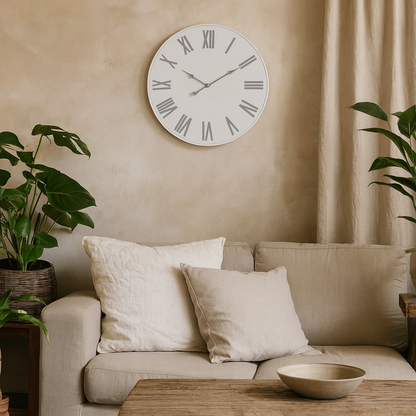 White Wall Clock with Grey Roman Numerals