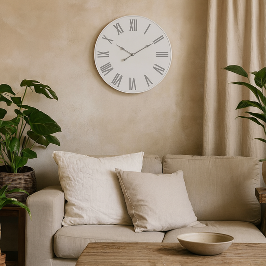 White Wall Clock with Grey Roman Numerals
