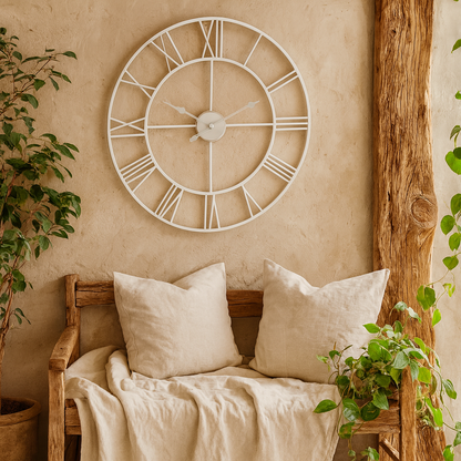 Minimalist White Metal Open Frame Wall Clock with Roman Numerals