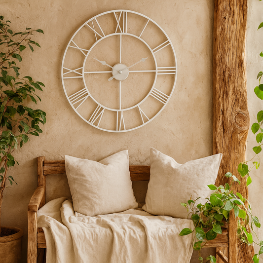 Minimalist White Metal Open Frame Wall Clock with Roman Numerals