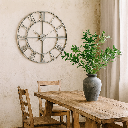 Minimalist Silver Metal Open Frame Wall Clock with Roman Numerals