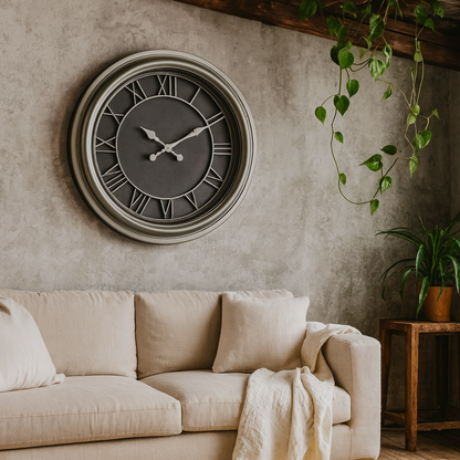 59cm Black Round Roman Numeral Wall Clock
