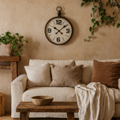 Vintage Pocket Watch Style Wall Clock with Rustic Metal Frame