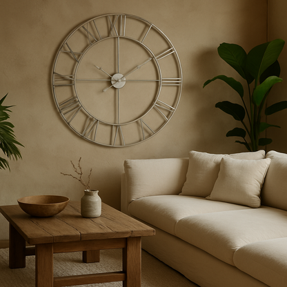 Large Industrial Silver Open Frame Wall Clock