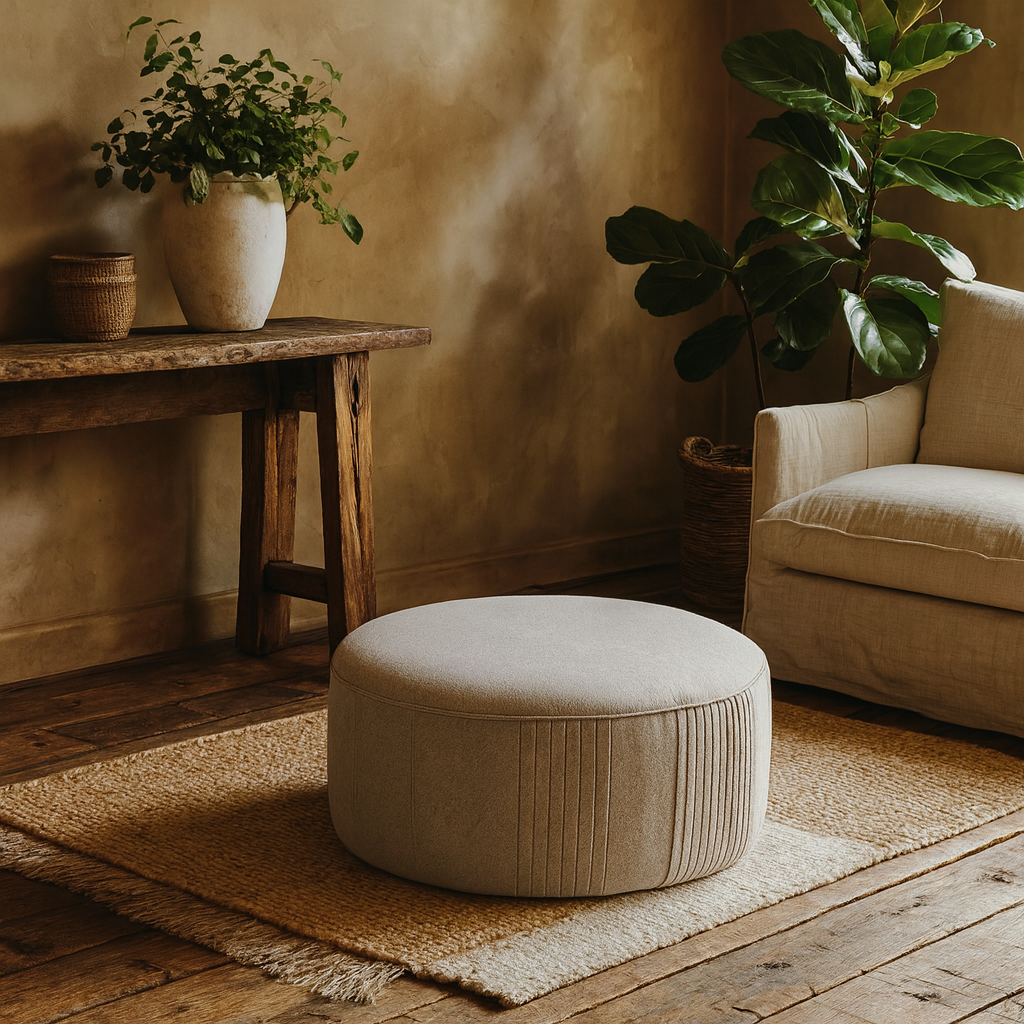 Sandstone Swivel Ottoman In Oatmeal Twill