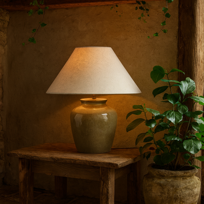 Rocamadour Ceramic Table Lamp With Tapered Linen Shade