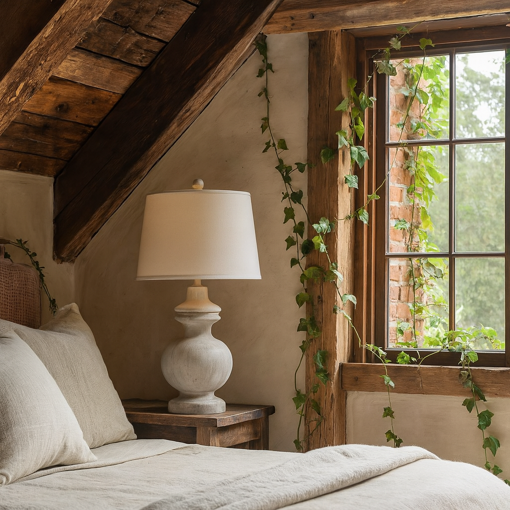 Barfleur Distressed Grey Round PIllar Table Lamp With Cream Linen Shade