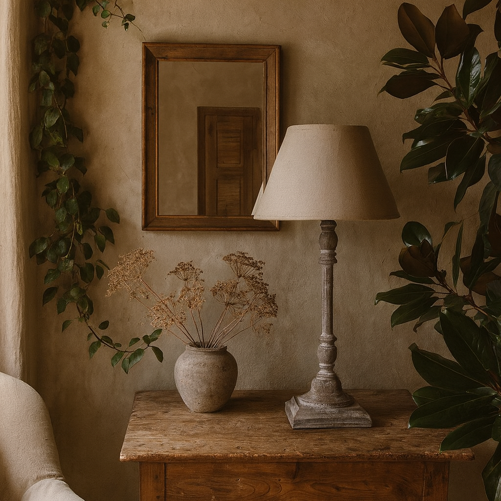 Arbori Grey Washed Pillar Table Lamp With Linen Shade