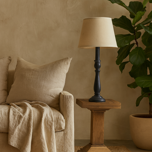 Piana Slim Black Wooden Table Lamp With Linen Shade