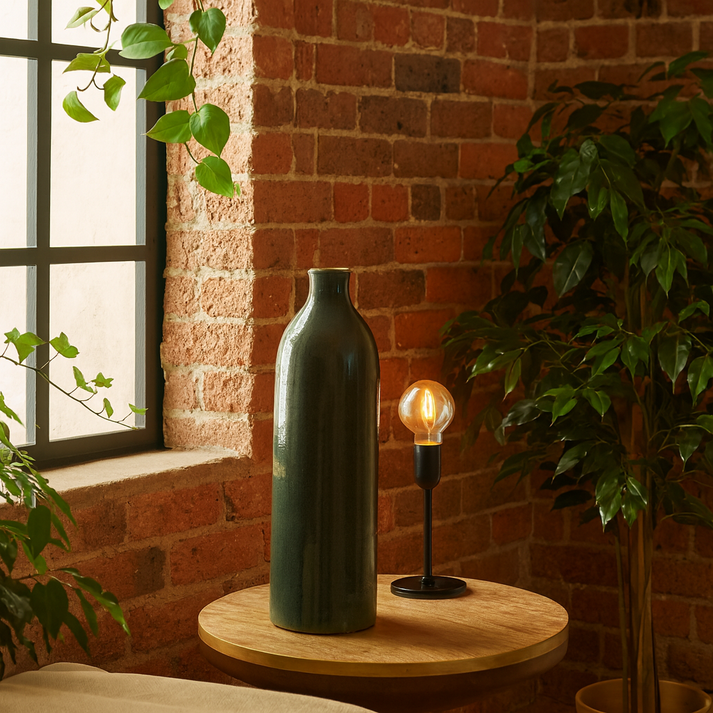 Bloomwood Grey Glazed Tall Bottle Ceramic Vase Narrow Neck Crackle Effect