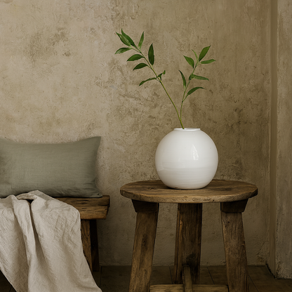 Bloomwood White Glazed Round Ceramic Vase