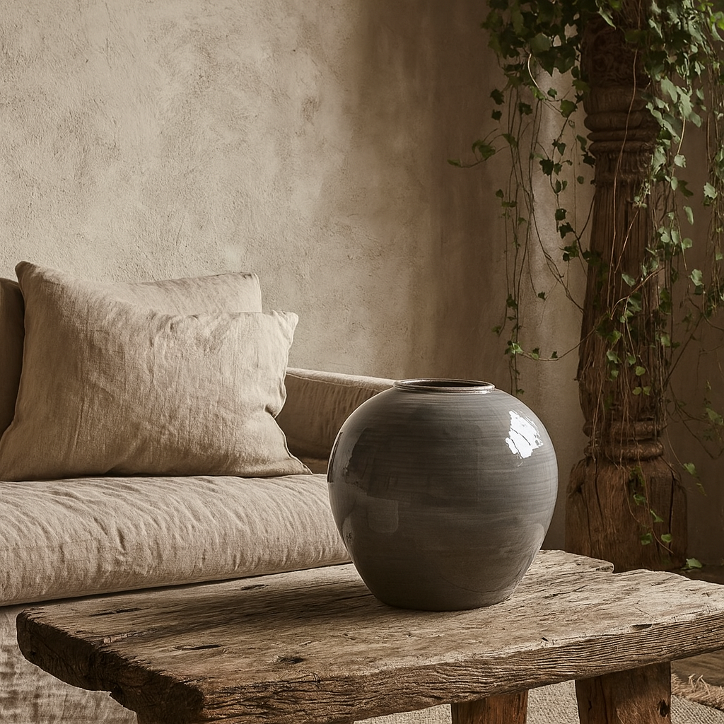 Starburst Grey Glazed Traditional Ceramic Vase