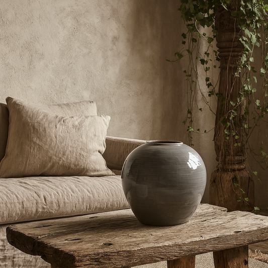 Starburst Grey Glazed Traditional Ceramic Vase