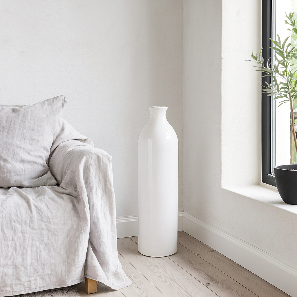 Sagebloom White Glazed Ceramic Bottle Vase Crackle Effect