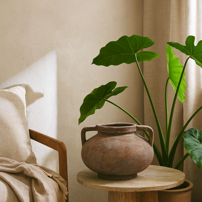 Meadowhaze Stone Pelike Soft Brown Stoneware Vase with Handles