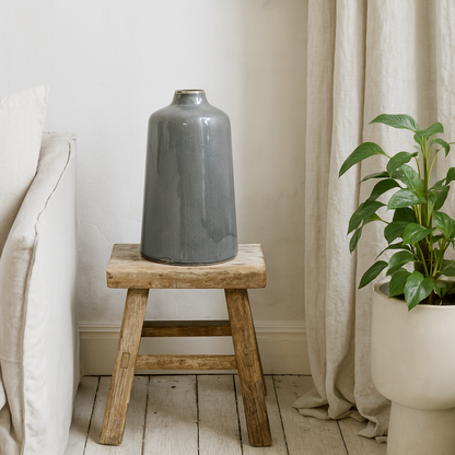 Bloomwood Grey Glazed Round Bottle Ceramic Vase Crackle Effect